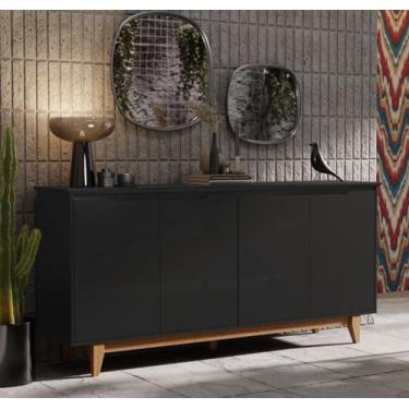 Imagem de Aparador Buffet Sala Flow 4 Portas com Pés de Madeira Preto - Rede Móv