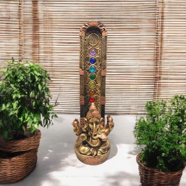 Imagem de INCENSARIO Porta Incenso de Resina Ganesha 7 chakras Dourado - Hp Deco