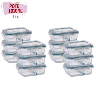 Imagem de Pote Vidro Hermético Mantimentos Divisória 1010ml 12 Unidade - QUALITY