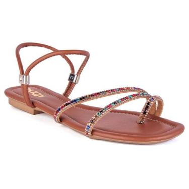Imagem de Rasteirinha Feminina Pedrarias Flat Tendencia Brilho Strass Moda Verão