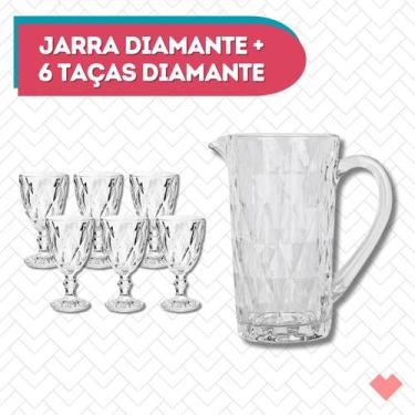 Imagem de Conjunto 6 Taças Diamantes 300ML + 1 Jarra Vidro Suco Agua 1L - PRATIC