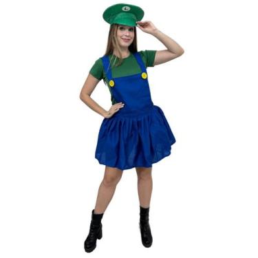 Imagem de Fantasia Luigi Bros Feminina Adulta Cosplay - Vendaval, G, Verde
