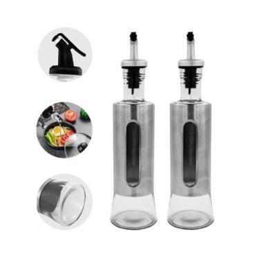 Imagem de Kit 02 Porta Azeite ou Vinagre Molheiro Galheteiro Aço Inox Vidro Bico
