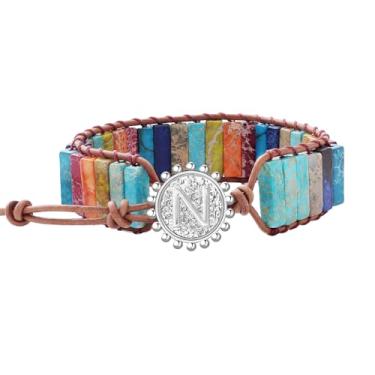 Imagem de QILMILY Pulseiras iniciais para mulheres, pulseiras de chacra para mulheres com pedras, pulseira de contas femininas e masculinas, pulseiras da amizade Boho, adjustable, Pedra, Sem Pedra Preciosa