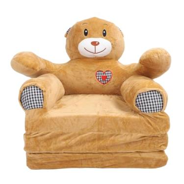 Imagem de Sofá infantil Vomeko, padrão de desenho animado, mini sofá multifuncional dobrável, sofá infantil dobrável, sofá conversível em cama, para leitura, presente relaxante para menina (Urso Pardo)