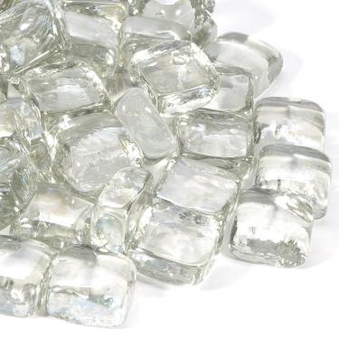 Imagem de vchin Cubo de vidro transparente para fogueira, conta de vidro temperado para lareira, mesa de fogueira interna ou externa, propano e gás natural, pedras de vidro de fogo de 4,5 kg, resistente ao