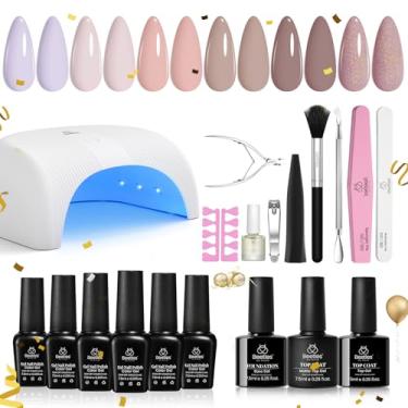 Imagem de Kit de esmalte de unhas Beetles Gel com base de luz UV Top Coat, 6 cores nude neutro kit iniciante de esmalte de unhas de imersão conjunto de LED DIY manicure casa essencial presente para meninas