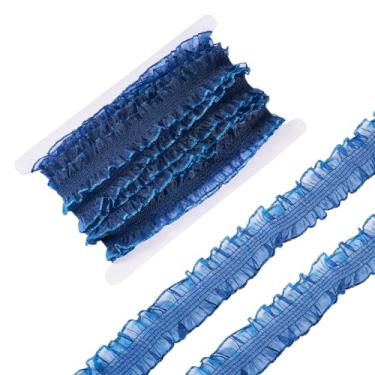 Imagem de Beadthoven 10 jardas com acabamento de renda de organza de 3,5 cm fita elástica de chiffon com babados e renda dupla fita de tule para costurar, bordado, franja, aplique de colares de casamento - azul
