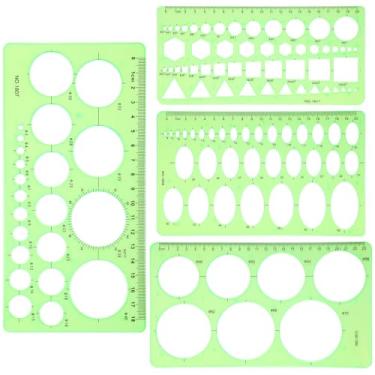 Imagem de Dimeho Modelos de desenhos geométricos, 4 peças de estênceis em forma de círculo, réguas geométricas de medição para desenhar, modelos de desenho de círculos de plástico, para design de cofragem de
