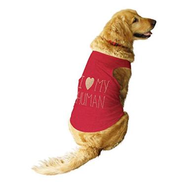 Imagem de Ruse - Camiseta Summer Dog "I Love My Human Foil Edition" estampada animais de estimação gola redonda sem manga/camisetas/vestuário/roupas para cães vermelho papoula/dourado/PP (filhote recém-nascido)
