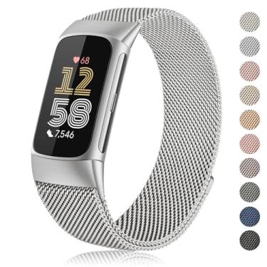 Imagem de Meliya Pulseira de metal para Fitbit Charge 6 feminina e masculina, pulseira de substituição de malha de aço inoxidável para Fitbit Charge 6 Fitness Tracker (prata)