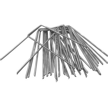 Imagem de Setaria Viridis Estacas de jardim, 20 peças, estacas de jardim de 10 cm, grampos de paisagem galvanizados, pinos de jardim, estacas de terra, gramado, rede de tecido, fosco, tipo U (20 peças, 40 mm)