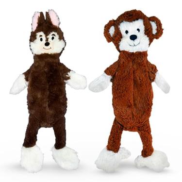 Imagem de FGA MARKETPLACE Brinquedo de pelúcia plano sem recheio, sem barulho, estilo divertido irá divertir o seu cão por horas, recomendado para cães pequenos e médios de 53 cm de comprimento (macaco/raposa)