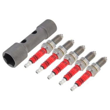 Imagem de Windance 5 peças de vela de ignição de 3 eletrodos de alto desempenho para motocicleta ATV Scooter Pit Dirt Bike Quadwith chave de soquete, substituição de vela de ignição para 50cc a 150cc (D8TC)