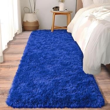 Imagem de Ailyei Tapetes macios para corredores de quarto, 2 pacotes, 5 x 15 cm, azul royal, felpudo, antiderrapante, para dormitório, tapete peludo longo para berçário, sala de estar