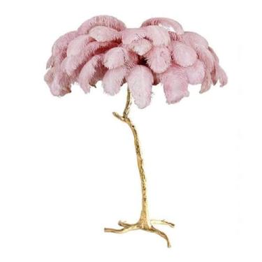 Imagem de Lâmpada de chão regulável, lâmpada de pé de penas naturais, lâmpadas de LED com 3 temperaturas de cor, lâmpadas LED E14, corpo da lâmpada de resina dourada, luminária de chão de leitura para quarto,