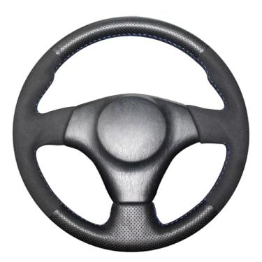 Imagem de MEWANT Capa de volante de couro genuíno preto costurado à mão + camurça para Toyota RAV4 1998-2003/Celica 1999-2006/Corolla (EUA) 2003-2008/Matrix 2002-2008/MR2 1999-2007/Supra 1996-2002/Caldina 1997