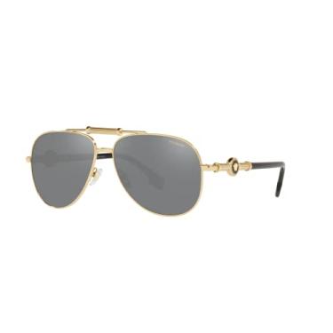Imagem de Versace Óculos de sol unissex armação dourada, lentes polarizadas cinza espelhadas, 59 mm, Dourado, X-Large