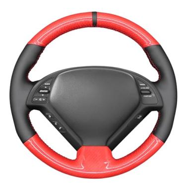 Imagem de MEWANT Fibra de carbono brilhante vermelha + capa de volante de couro de microfibra preta para Infiniti G25 G35 G37 2007-2013 EX35 EX37 2008-2013 Q40 Q60 2014 2015 QX50 2014-2018 / Acessórios para volante
