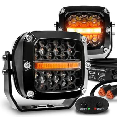 Imagem de True MODS 7.6 cm LED Pod Lights com DRL; conjunto de pares de cubos de luz de vala de direção off-road [sinal de seta âmbar] Faróis de neblina off-road para UTV ATV Jeep Wrangler SxS 4x4 caminhão