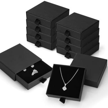 Imagem de MATUFF Caixas de presente de joias, pacote com 10 caixas de joias de 8,9 cm × 8,9 cm x 2,5 cm, caixa de joias de papelão com enchimento de esponja a granel, caixas de presente pequenas tipo gaveta