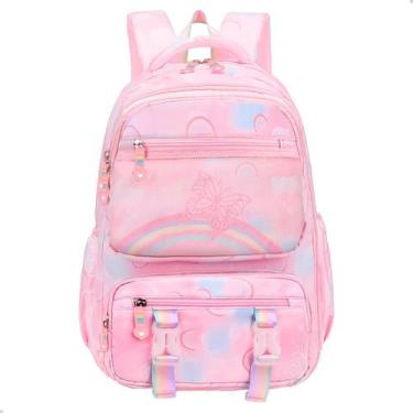 Imagem de Mochila Escolar Feminina Borboleta Bolsa Arco Iris Estilo Estojo Com A
