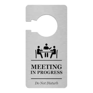 Imagem de Placa de reunião em progresso projetada pela Origin para porta não perturbar porta gancho placa corporativa negócios prata metálica acrílico