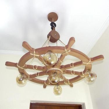 Imagem de Lustre Luminária Pendente 85Cm Leme De Navio Rústico 5B - Eco.Start