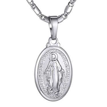 Imagem de GoldChic Jewelry Cruz personalizada INRI crucifixo/pingente milagrosa da Virgem Maria com corrente, joia cristã mulheres homens, colar Jesus banhado a ouro 18 quilates/ródio preto/aço inoxidável,