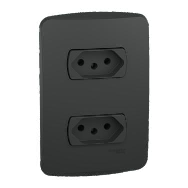 Imagem de Conjunto Placa Horizontal 2x4 C/ 2 Tomadas 2P+T 10A 250Vca Grafite Orion Cód. S71322194 – Schneider