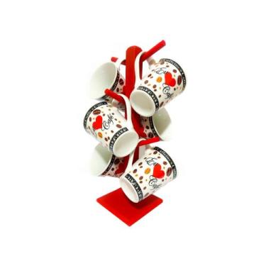 Imagem de Kit Suporte Madeira mdf - 06 Unidades De Xicaras Cha 240ml caneca mode