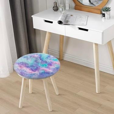 Imagem de JiaoBaba Tapete redondo tie dye arco-íris pequeno 0,6 x 0,6 m tapete fofo circular felpudo tapete de pelúcia para quarto de meninas, quarto de crianças, berçário, decoração de quarto fofo, almofada de