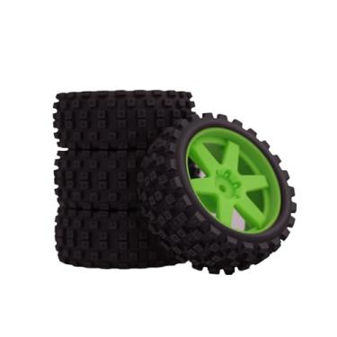 Imagem de NMNRC Hexagonal Style Pre Glued Wheel and Tires Plastic Rim Rubber for 1/18 Typhon Grom 223S Series Upgrades Part Green