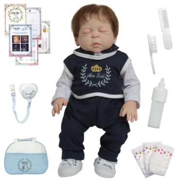 Imagem de Boneco Reborn 100% Vinil Cabelo Implantado Fio A Fio Fofinho - Cegonha