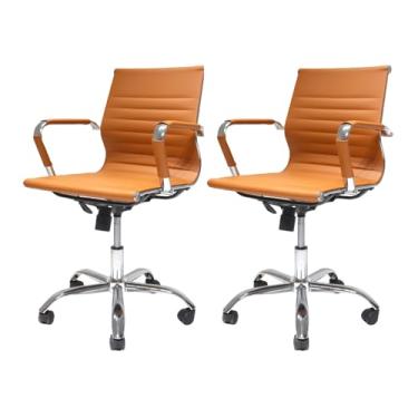 Imagem de Kit 2 Cadeiras De Escritório Simples Ergonômica Secretária Confortável Diretor Com Regulagem de Altura Stripes Caramelo