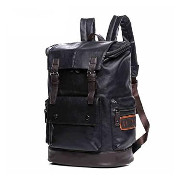 Imagem de Mochila de couro simples patchwork de grande capacidade para viagem masculina casual bolsa de viagem de couro para laptop masculino