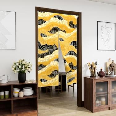 Imagem de Leowefowa Cortina de porta lateral dupla noren japonesa Ukiyoe Hokusai The Gold Great Wave Door Hanging Chinese Tradition Treatment Window Treatment Bedroom Partition Kithchen Bar Door Decor 33.12.7