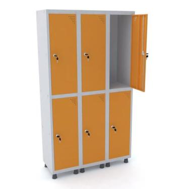Imagem de Roupeiro de aço 3m 06 portas fechadura pandin - cinza/laranja