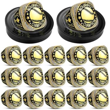 Imagem de Highergo 20 anéis de campeonato de basquete com corrente de pescoço e suporte de beisebol, futebol, softball, voleibol, campeão de troféu, para presente de prêmio de torneio (beisebol)