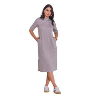 Imagem de Vestido Midi Matuta Essencial Com Bolso Cinza Tam. 44-Feminino
