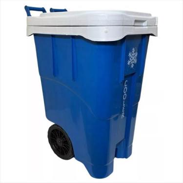 Imagem de Carrinho Térmica Azul Cooler Com Rodas 63 Litros Antares e Suporte par