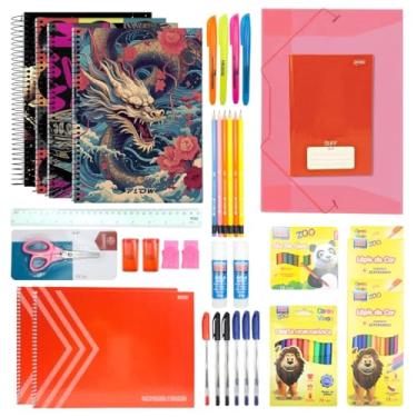 Imagem de Kit Material Escolar Ensino Fundamental 4°- 6° ano Lista SME (Vermelho)