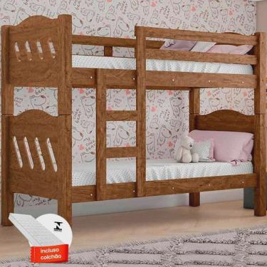 Imagem de Beliche Solteiro Que Vira Duas Camas Com 2 Colchões Castanho Perola Fênix