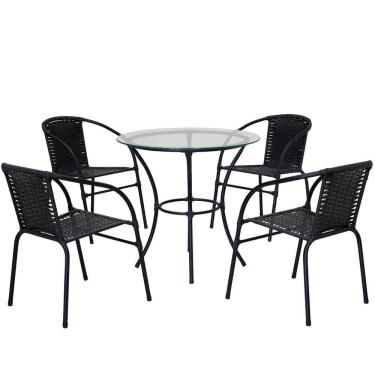 Imagem de Conjunto De Mesa Com Tampo 4 Cadeiras Happy Hour Varanda área Sacada Edícula Empilhável Preta