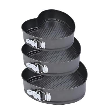 Imagem de Kit Conjunto 3 Forma Para Bolo Torta Coração Assadeira Com Fundo Removível Antiaderente