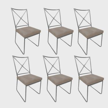 Imagem de Kit 06 Cadeiras Sala de Jantar Escritório Office Clark Industrial Ferro Prata Sintético Bege - Ahz Móveis