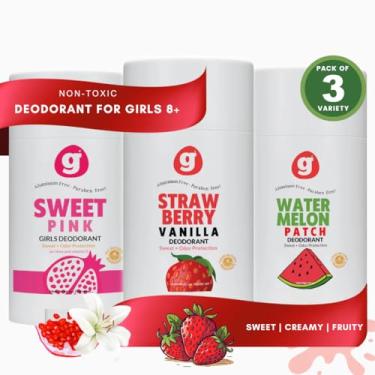 Imagem de Grownish Desodorante infantil para meninas | Sem alumínio, seguro e natural | Proteção contra odores 24 horas | Suave para peles sensíveis | Aromas frescos para confiança o dia todo | Pacote com 3