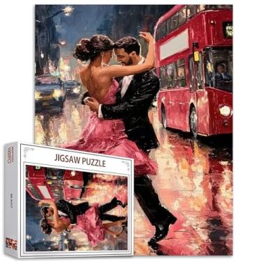 Imagem de Quebra-cabeça romântico para casais dançantes 1000 peças para adultos, homem e mulher, pintura de paisagem urbana, ônibus, 1000 peças, jogo de decoração de parede para casa, artesanato faça você mesmo