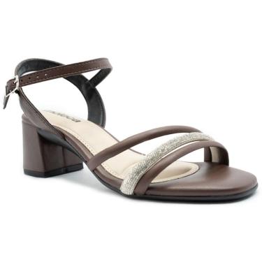 Imagem de Sandália Moleca Tira Strass Salto Bloco Feminina - Marrom