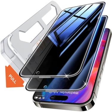 Imagem de Tentoki Película de privacidade para iPhone 15 Pro Max de 6,7 polegadas [eliminação automática de poeira] [Antiespião real de 25°] Película de vidro temperado privada, [2 unidades]